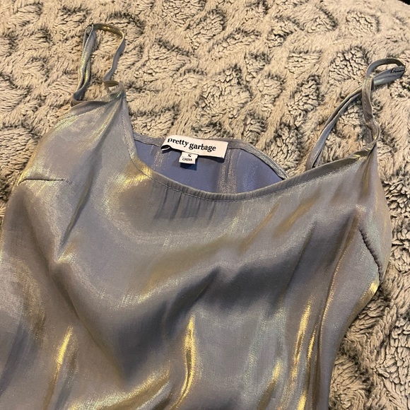 Pretty garbage; short blue and gold metallic dress - Picture 2 of 2